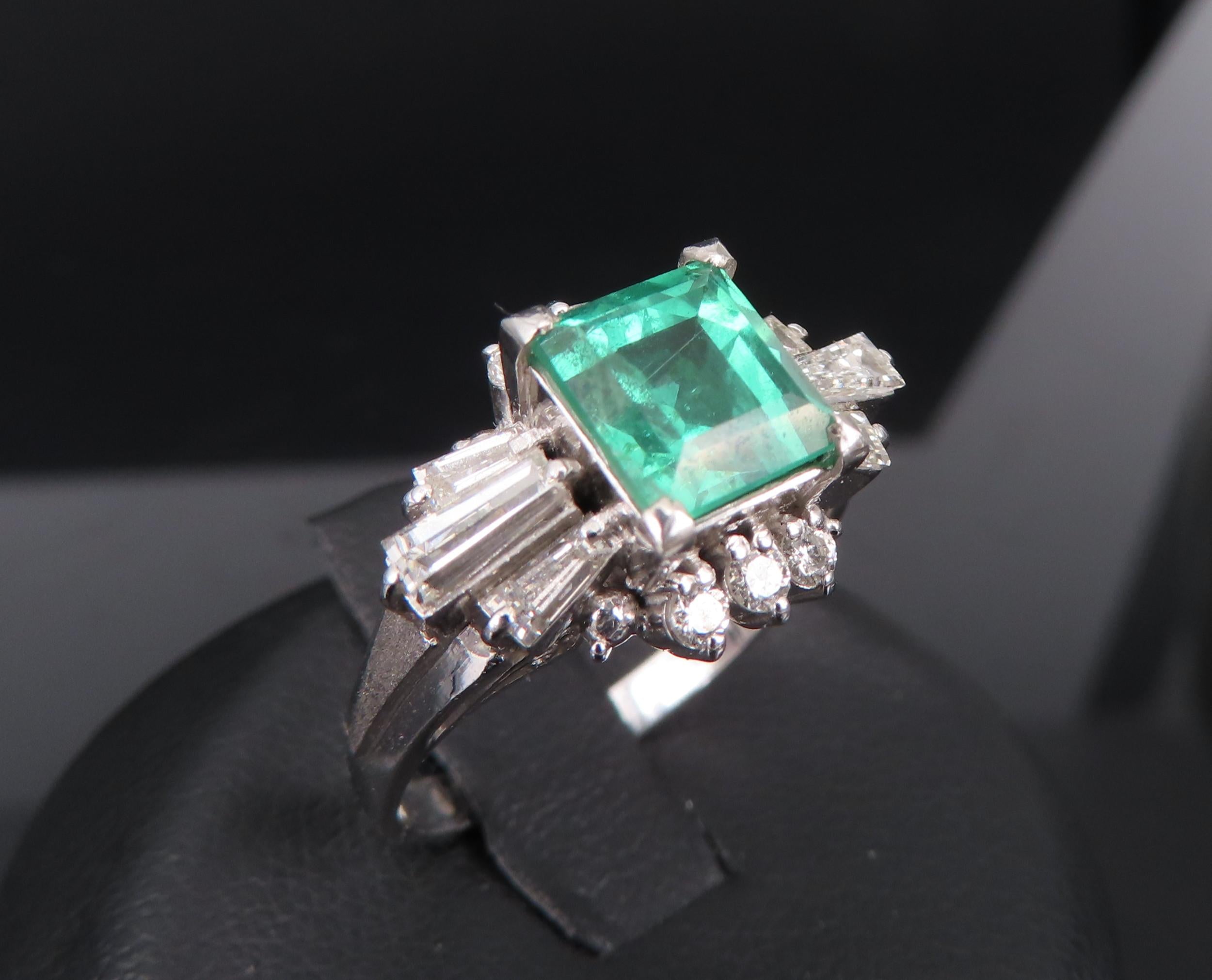 Fine Clean 1.48ct GIA No Oil Emerald 0.76ct Diamond Platinum Ring, Size 5.5