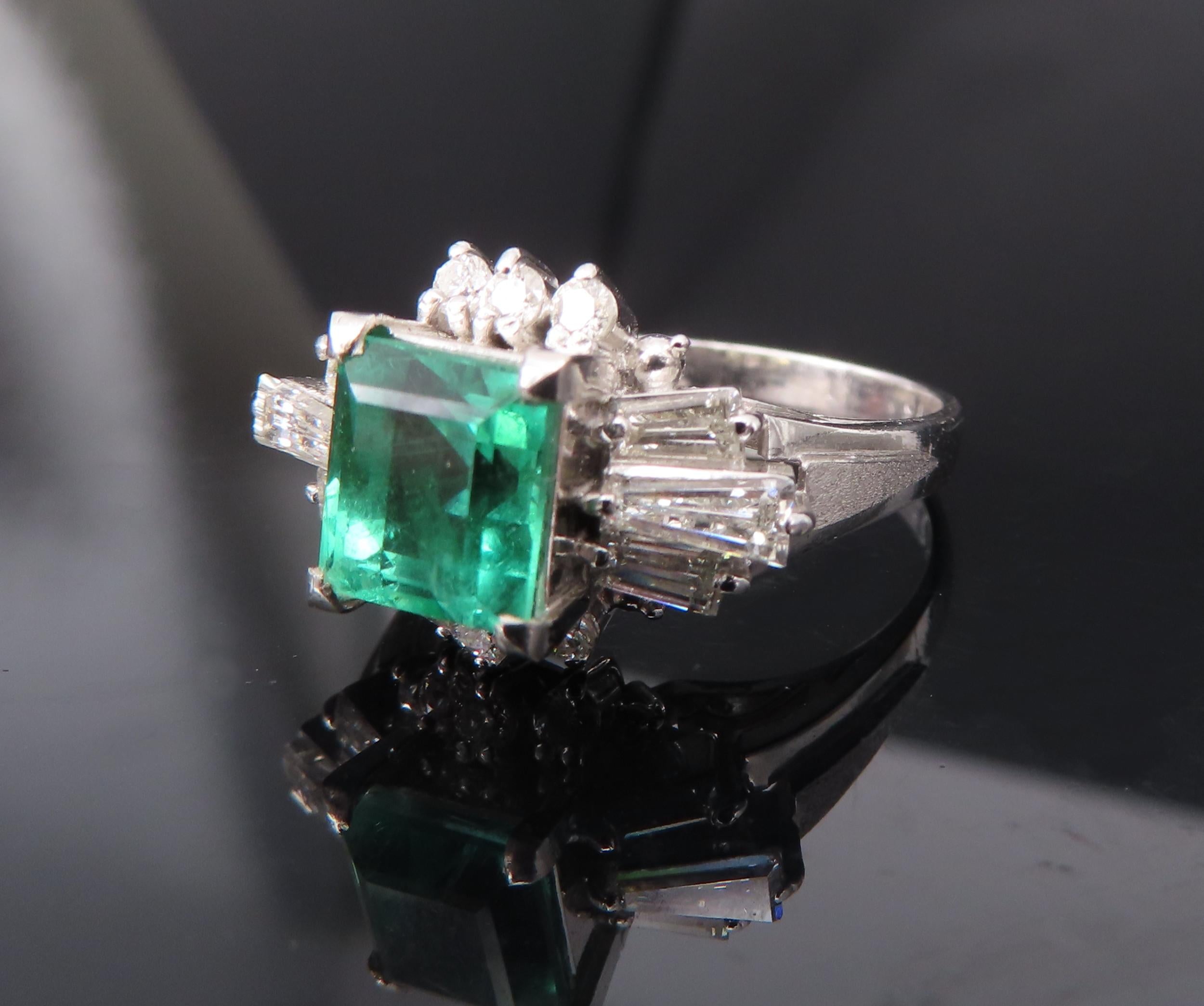 Fine Clean 1.48ct GIA No Oil Emerald 0.76ct Diamond Platinum Ring, Size 5.5