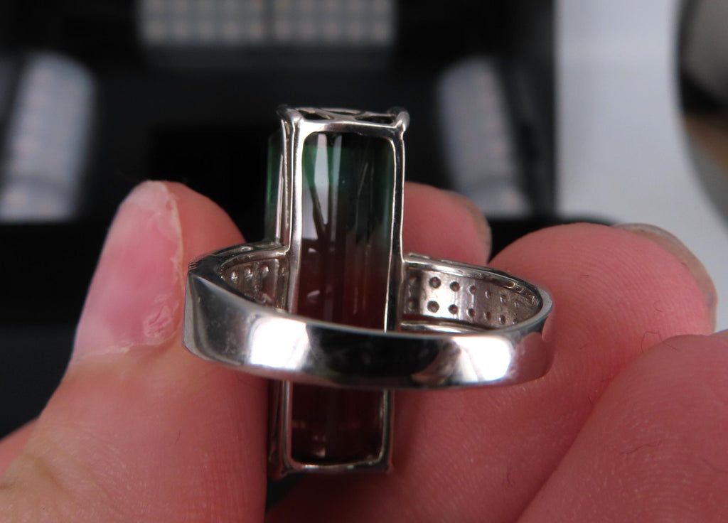 Rare 15.82ct Natural Watermelon Tourmaline & 0.35ct Diamond Platinum Ring Size 7