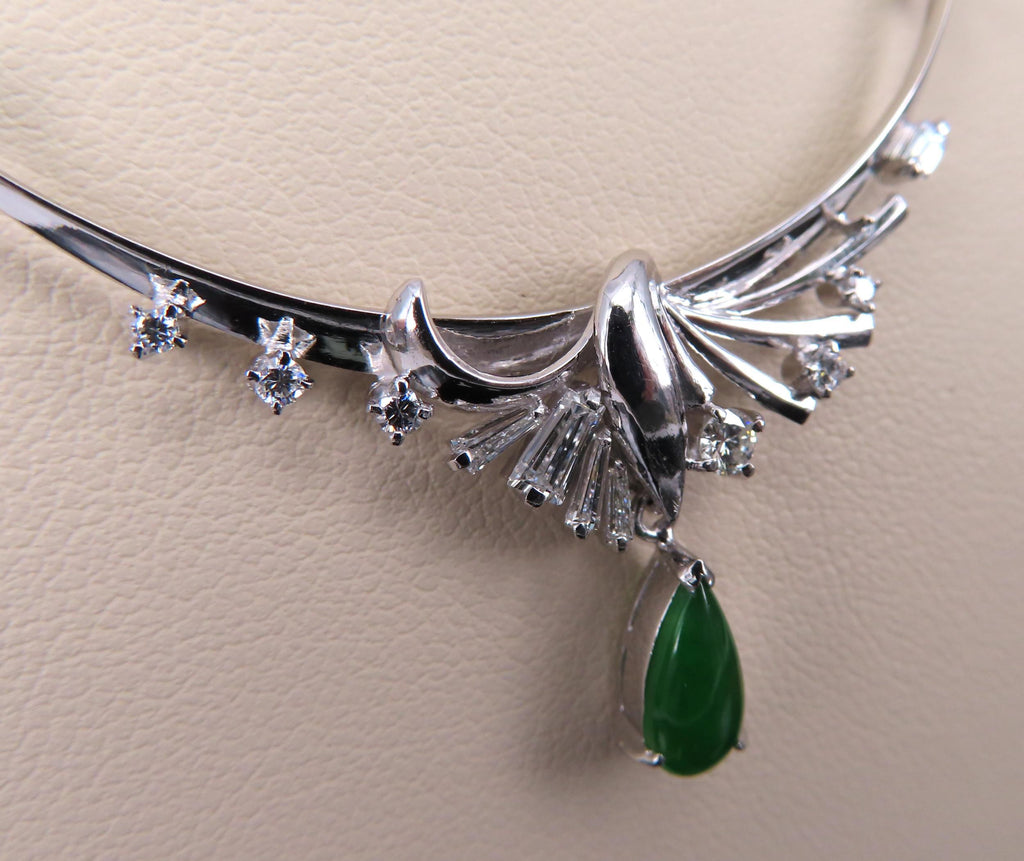 Vintage 0.75 Green Jadeite Jade 0.50ct Diamond Platinum Necklace