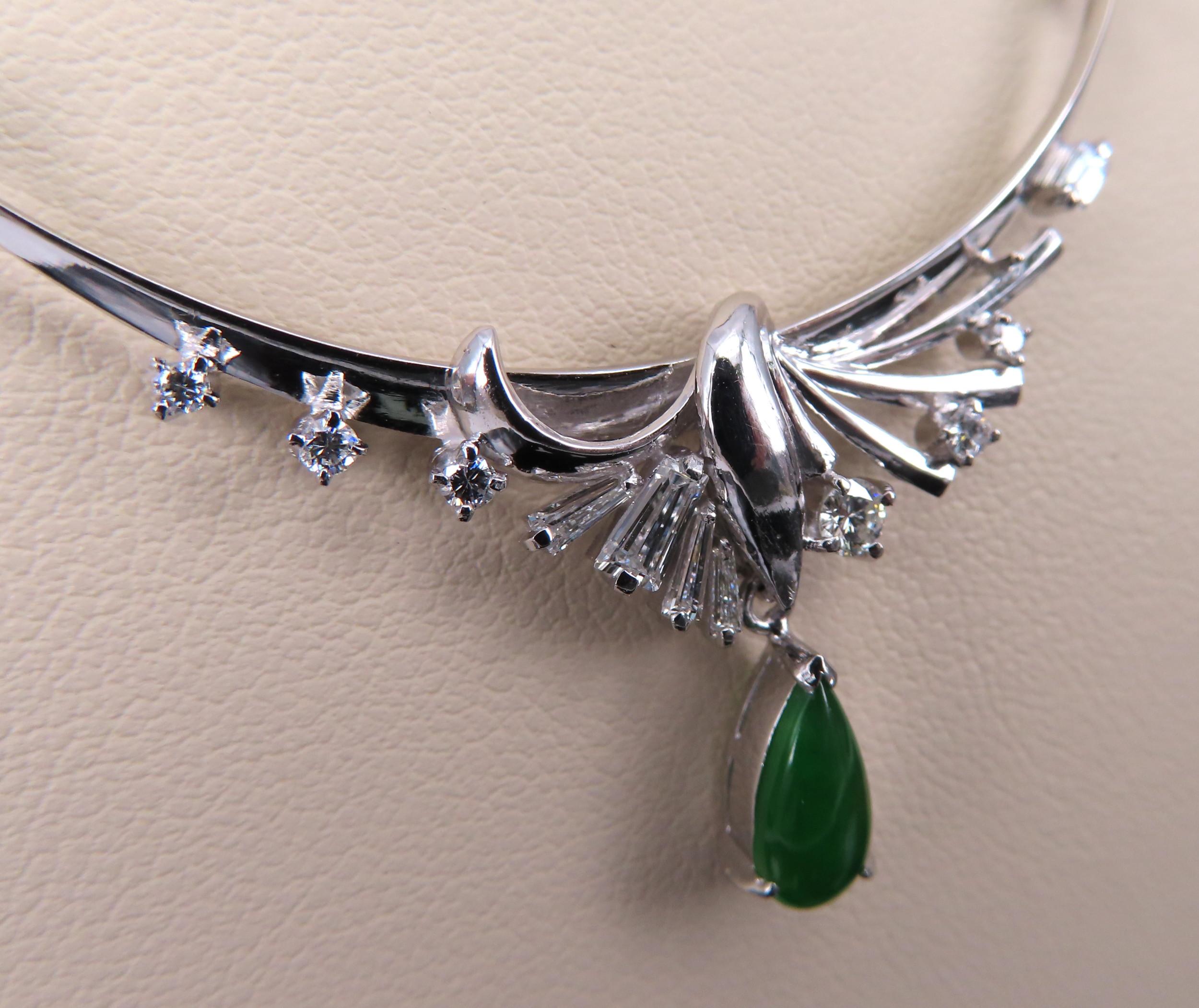 Vintage 0.75 Green Jadeite Jade 0.50ct Diamond Platinum Necklace