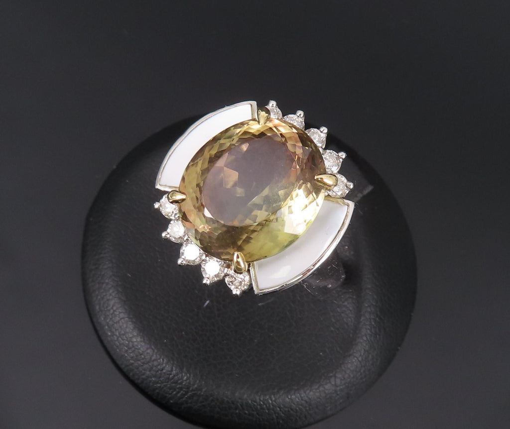 10.18ct Party Color Tourmaline & 0.50ct Diamond Platinum  18K Gold Ring Sz 8.5