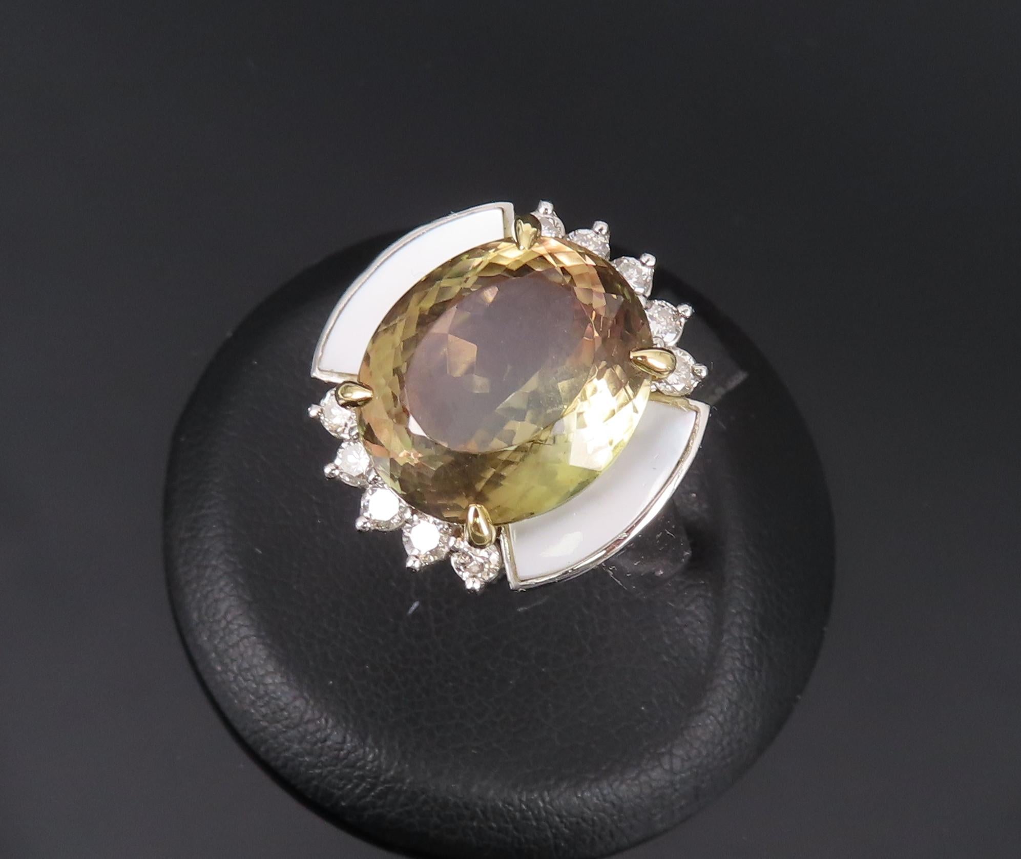10.18ct Party Color Tourmaline & 0.50ct Diamond Platinum  18K Gold Ring Sz 8.5