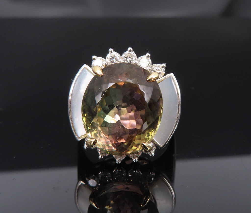 10.18ct Party Color Tourmaline & 0.50ct Diamond Platinum  18K Gold Ring Sz 8.5