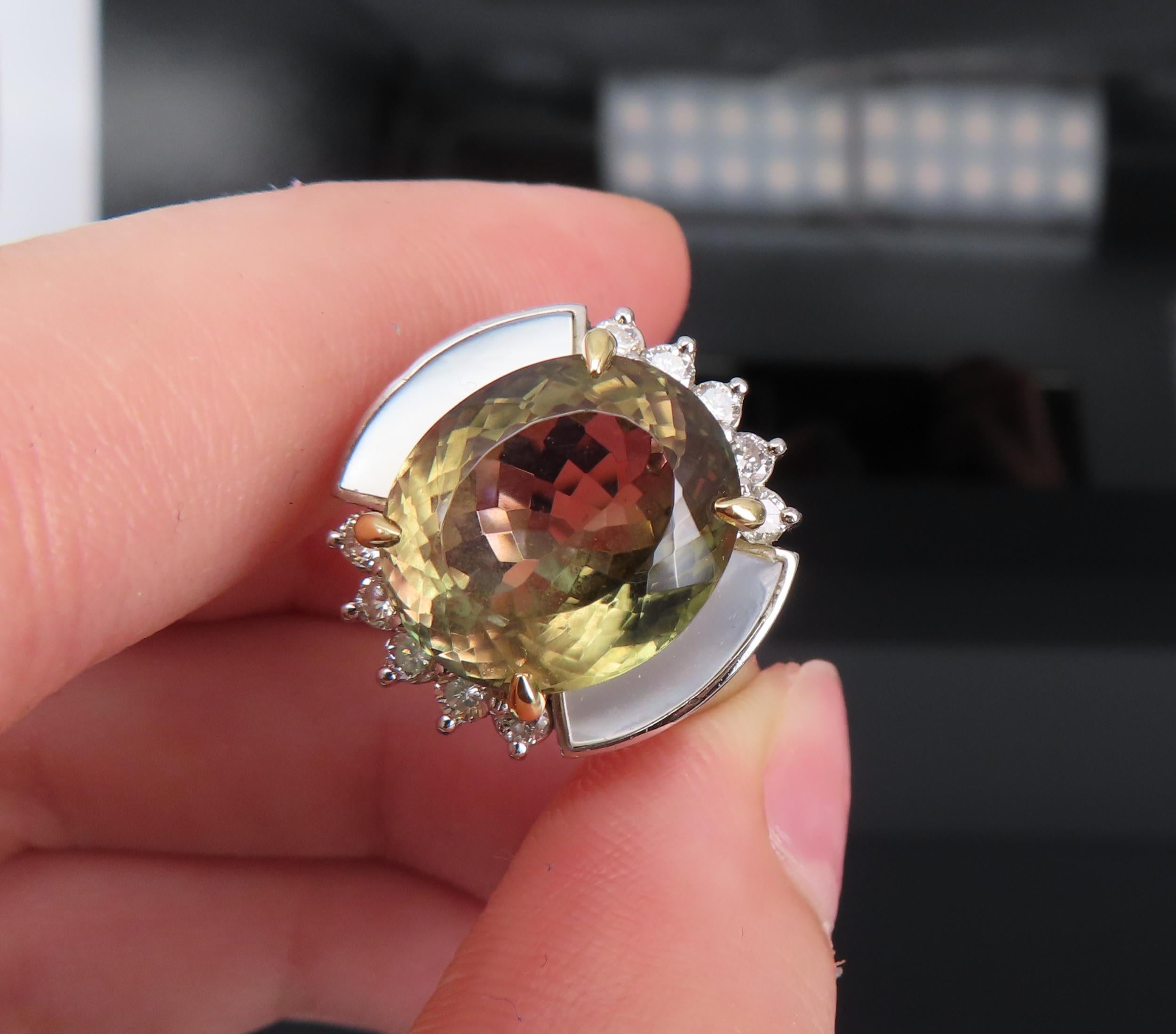 10.18ct Party Color Tourmaline & 0.50ct Diamond Platinum  18K Gold Ring Sz 8.5