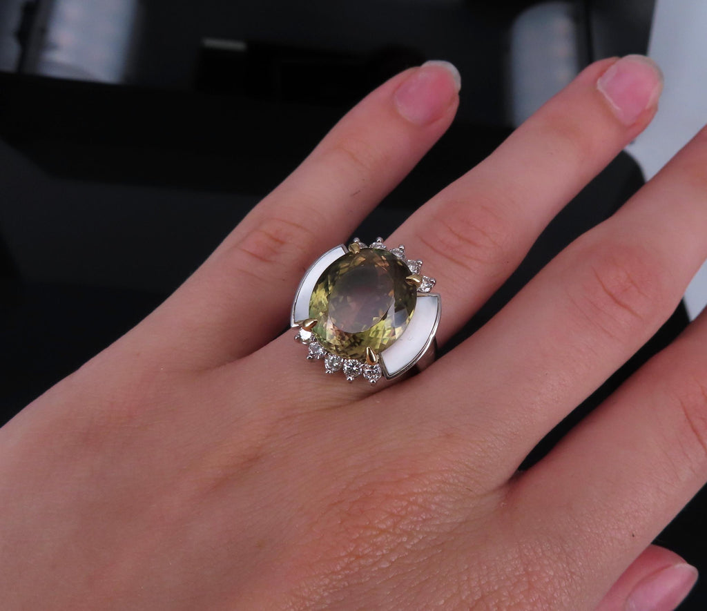 10.18ct Party Color Tourmaline & 0.50ct Diamond Platinum  18K Gold Ring Sz 8.5