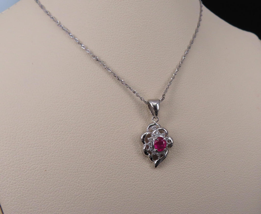Vintage 0.37ct Intense Red Ruby & 0.15ct Diamond Platinum Necklace
