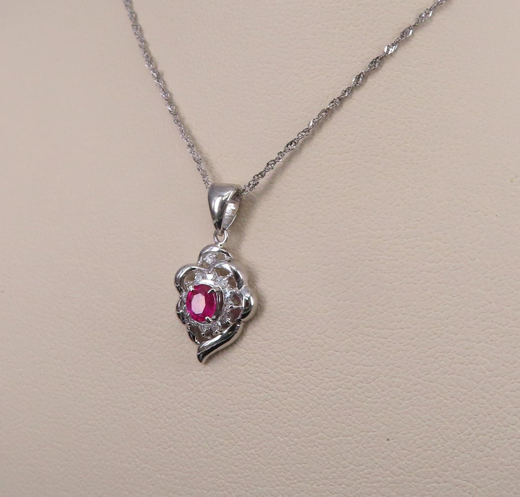 Vintage 0.37ct Intense Red Ruby & 0.15ct Diamond Platinum Necklace