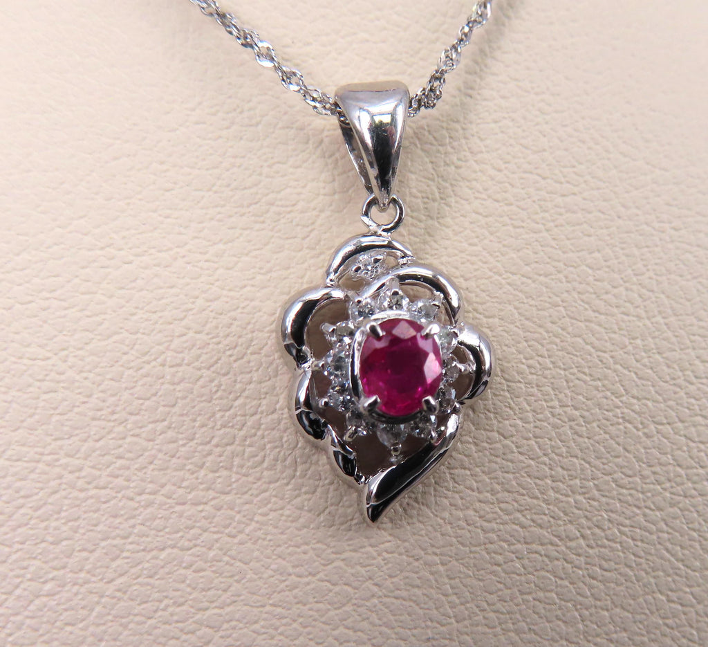 Vintage 0.37ct Intense Red Ruby & 0.15ct Diamond Platinum Necklace