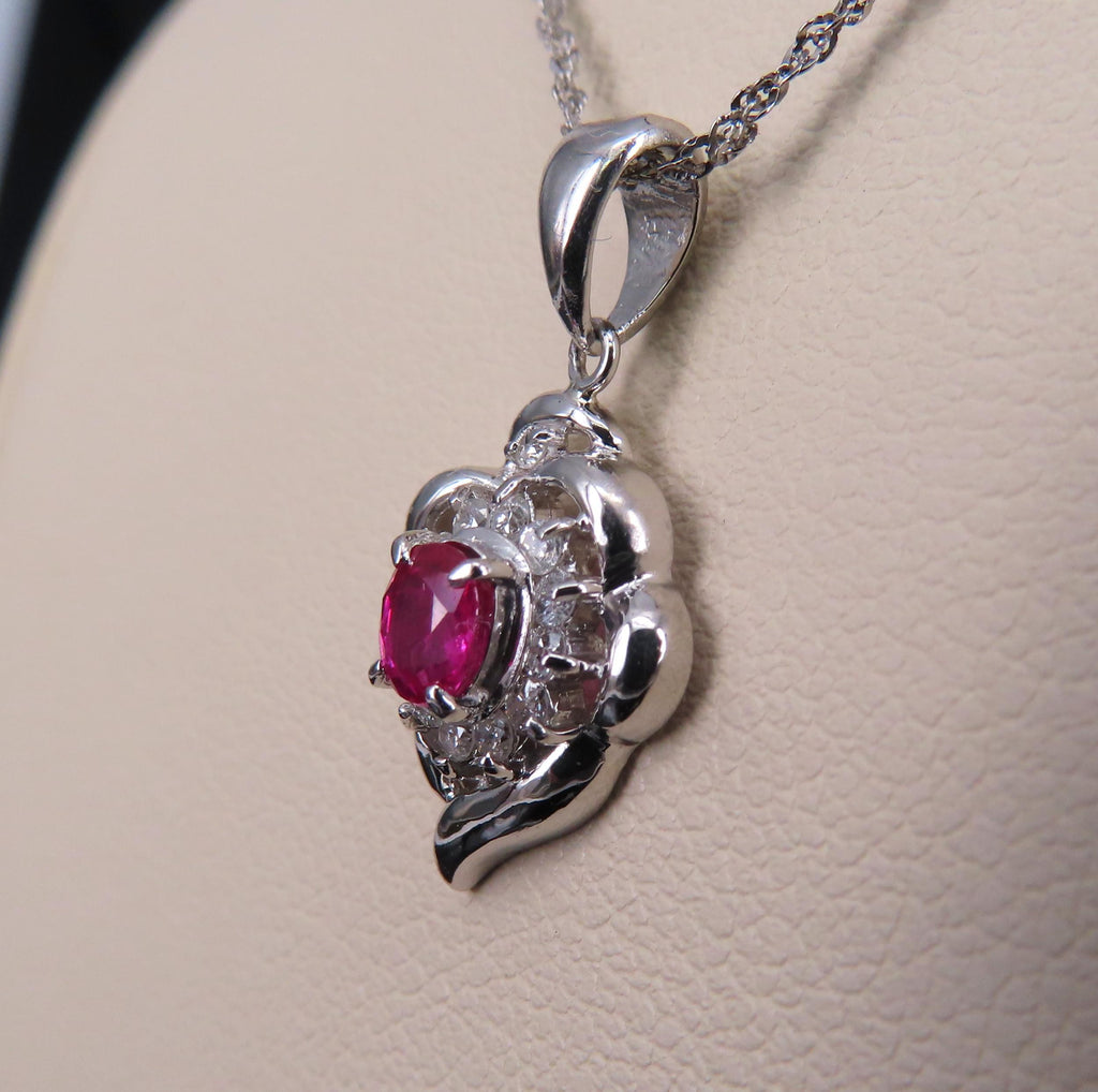 Vintage 0.37ct Intense Red Ruby & 0.15ct Diamond Platinum Necklace