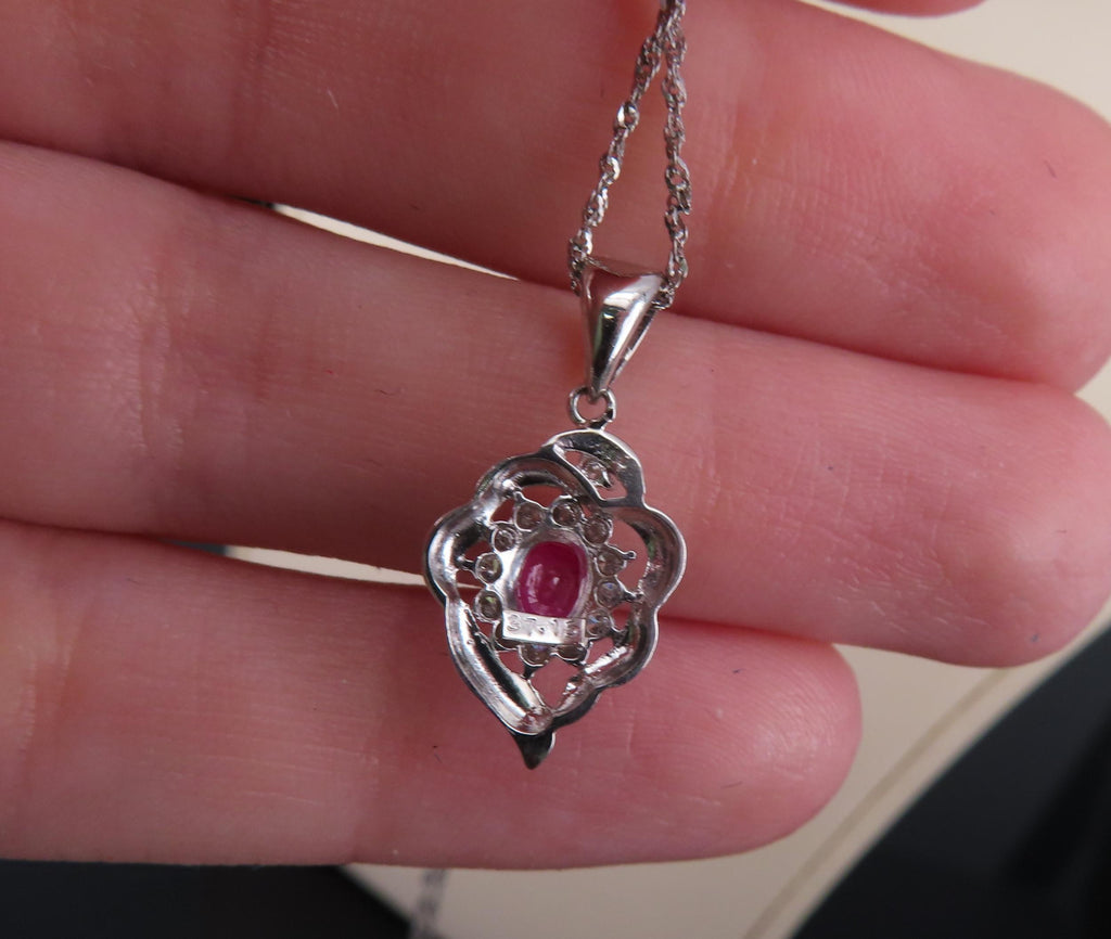 Vintage 0.37ct Intense Red Ruby & 0.15ct Diamond Platinum Necklace