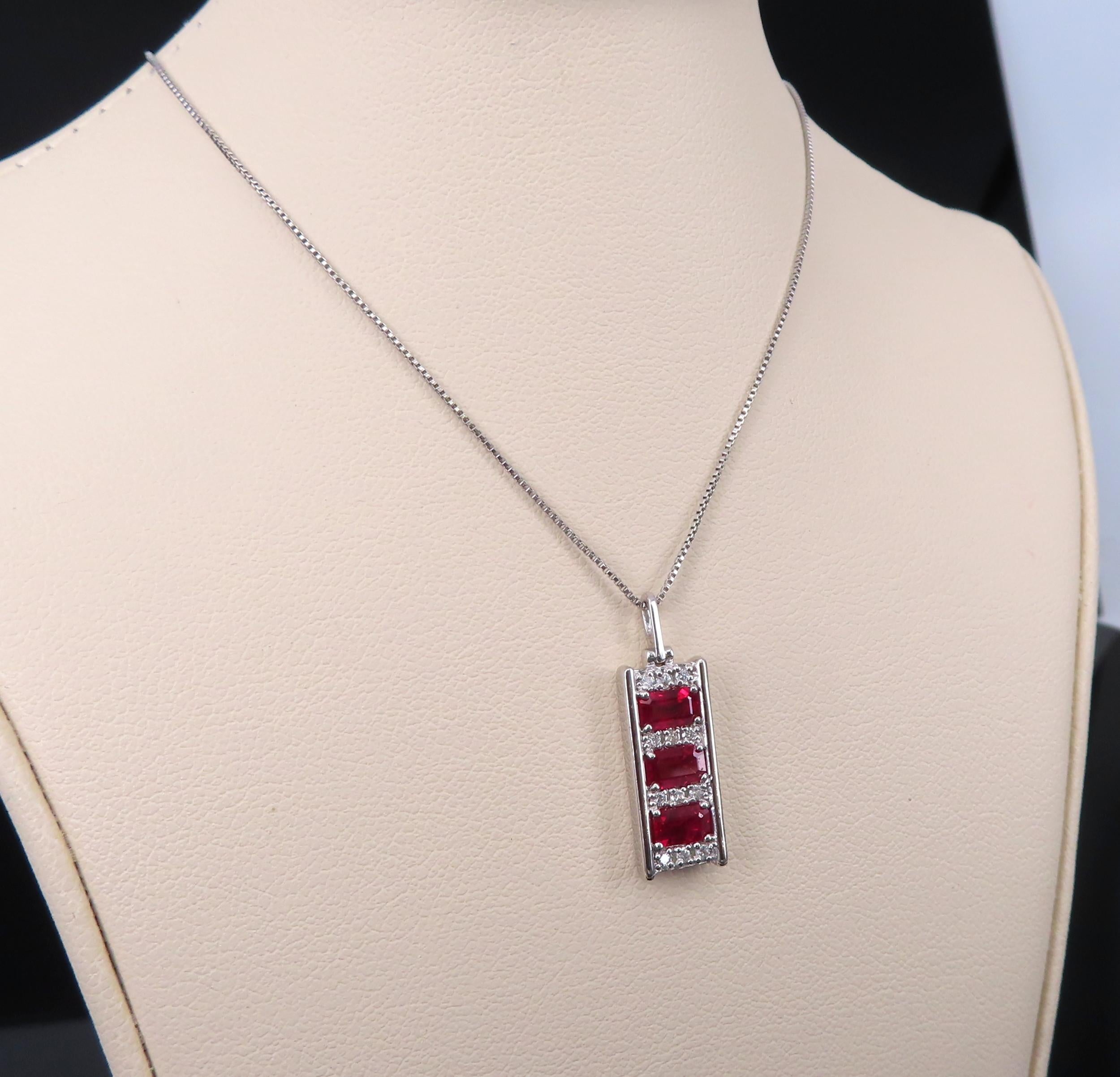 Vintage 1.08ct Intense Red Ruby & 0.10ct Diamond Platinum Bar Necklace