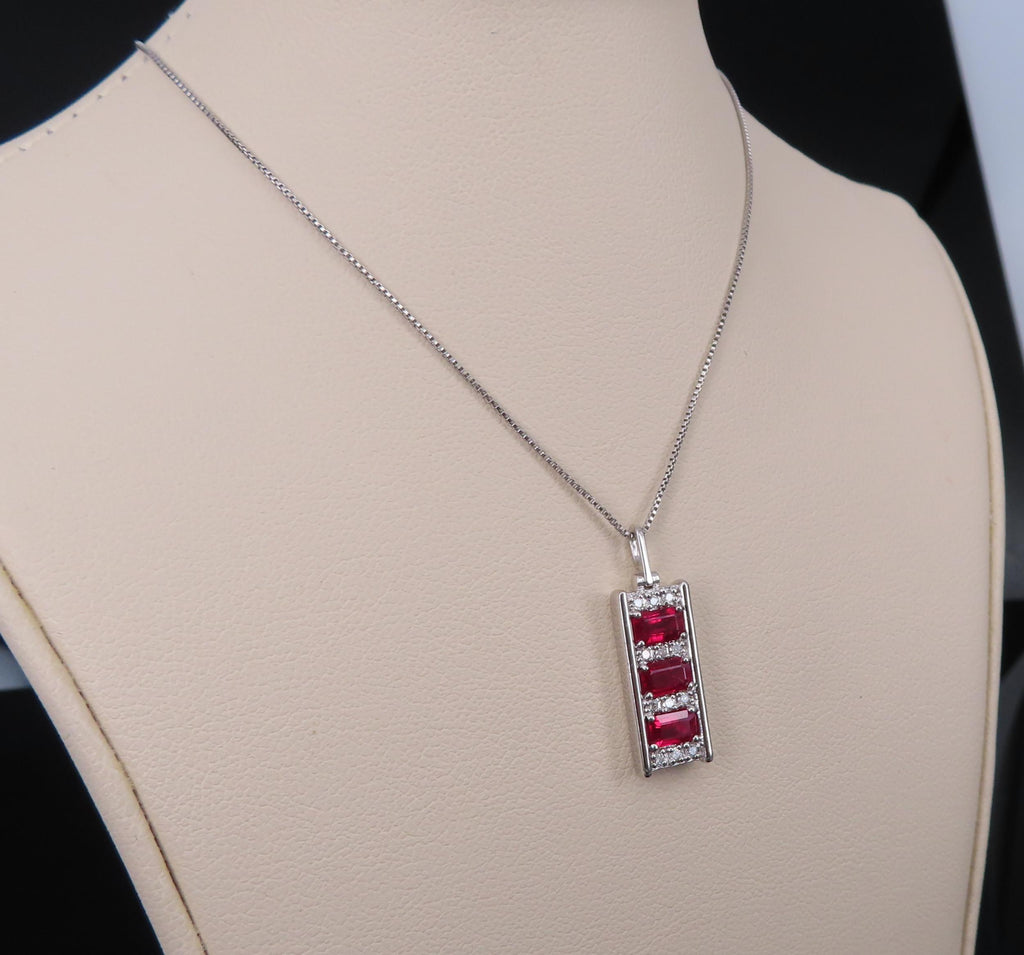 Vintage 1.08ct Intense Red Ruby & 0.10ct Diamond Platinum Bar Necklace