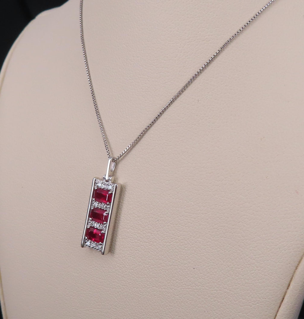 Vintage 1.08ct Intense Red Ruby & 0.10ct Diamond Platinum Bar Necklace