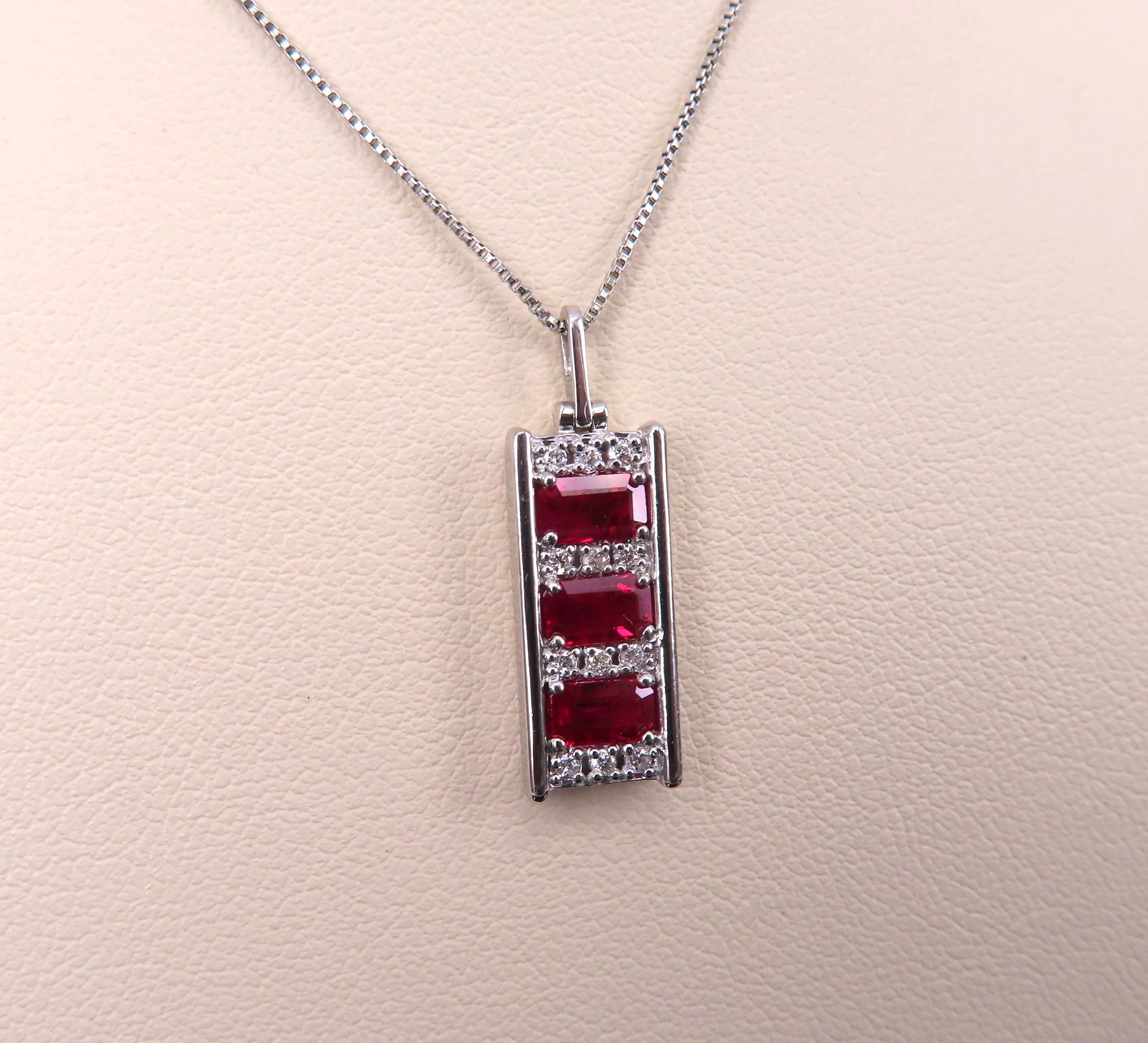 Vintage 1.08ct Intense Red Ruby & 0.10ct Diamond Platinum Bar Necklace