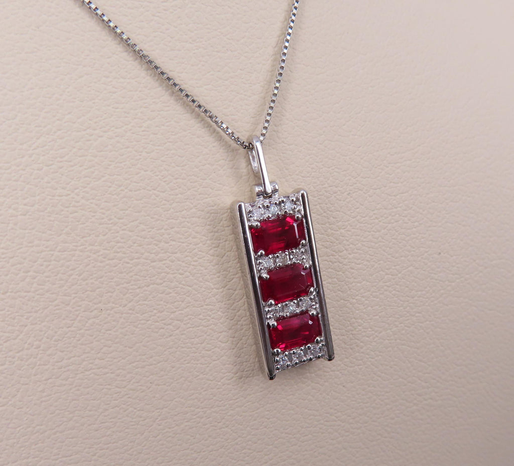 Vintage 1.08ct Intense Red Ruby & 0.10ct Diamond Platinum Bar Necklace
