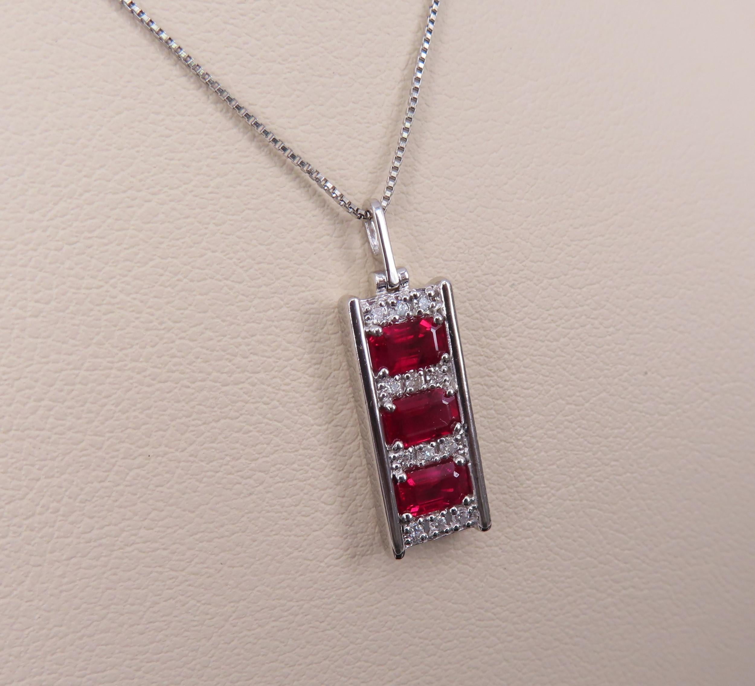 Vintage 1.08ct Intense Red Ruby & 0.10ct Diamond Platinum Bar Necklace