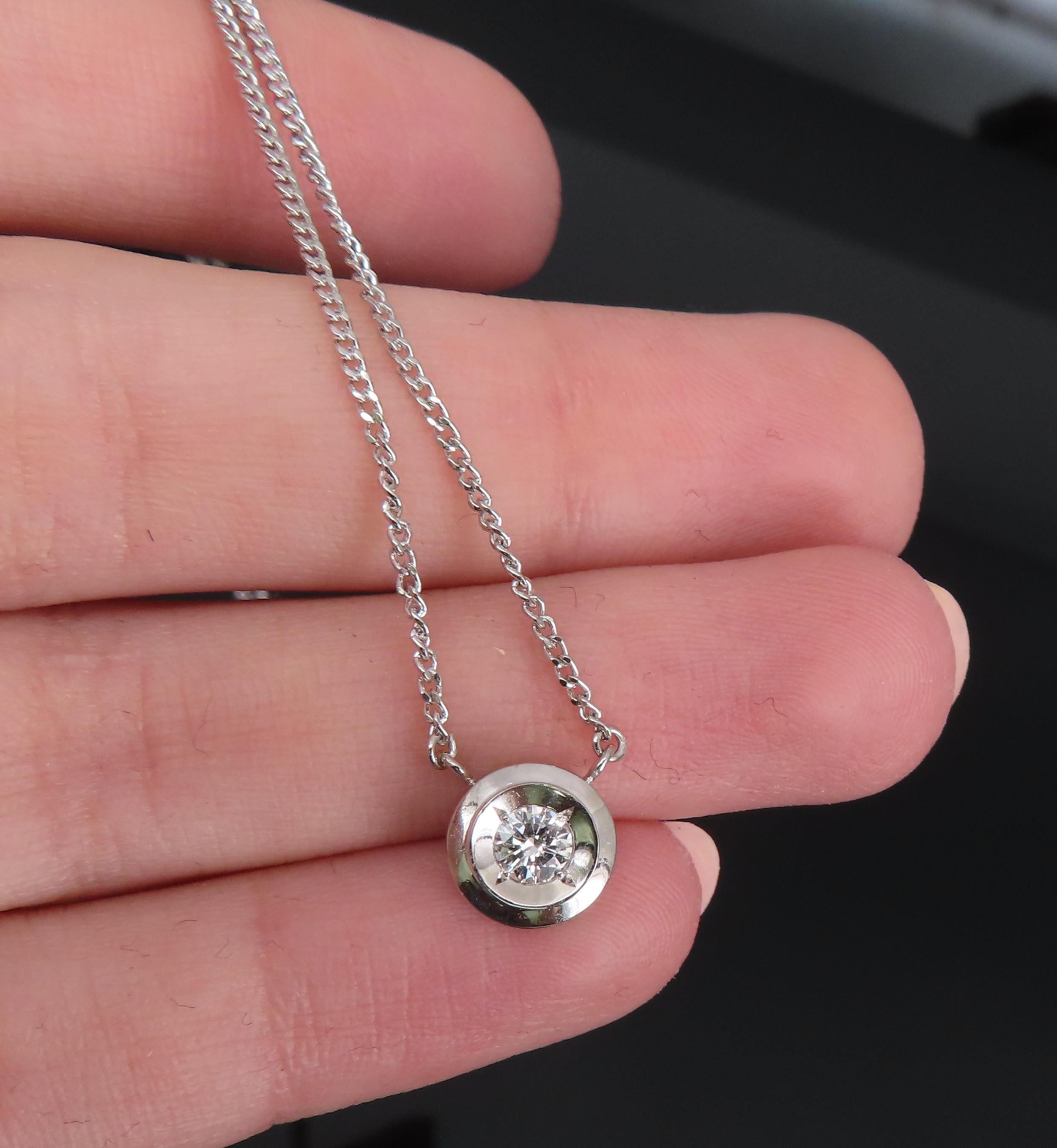 Vintage 0.19ct Round Brilliant Cut Natural Diamond Platinum Chain Necklace