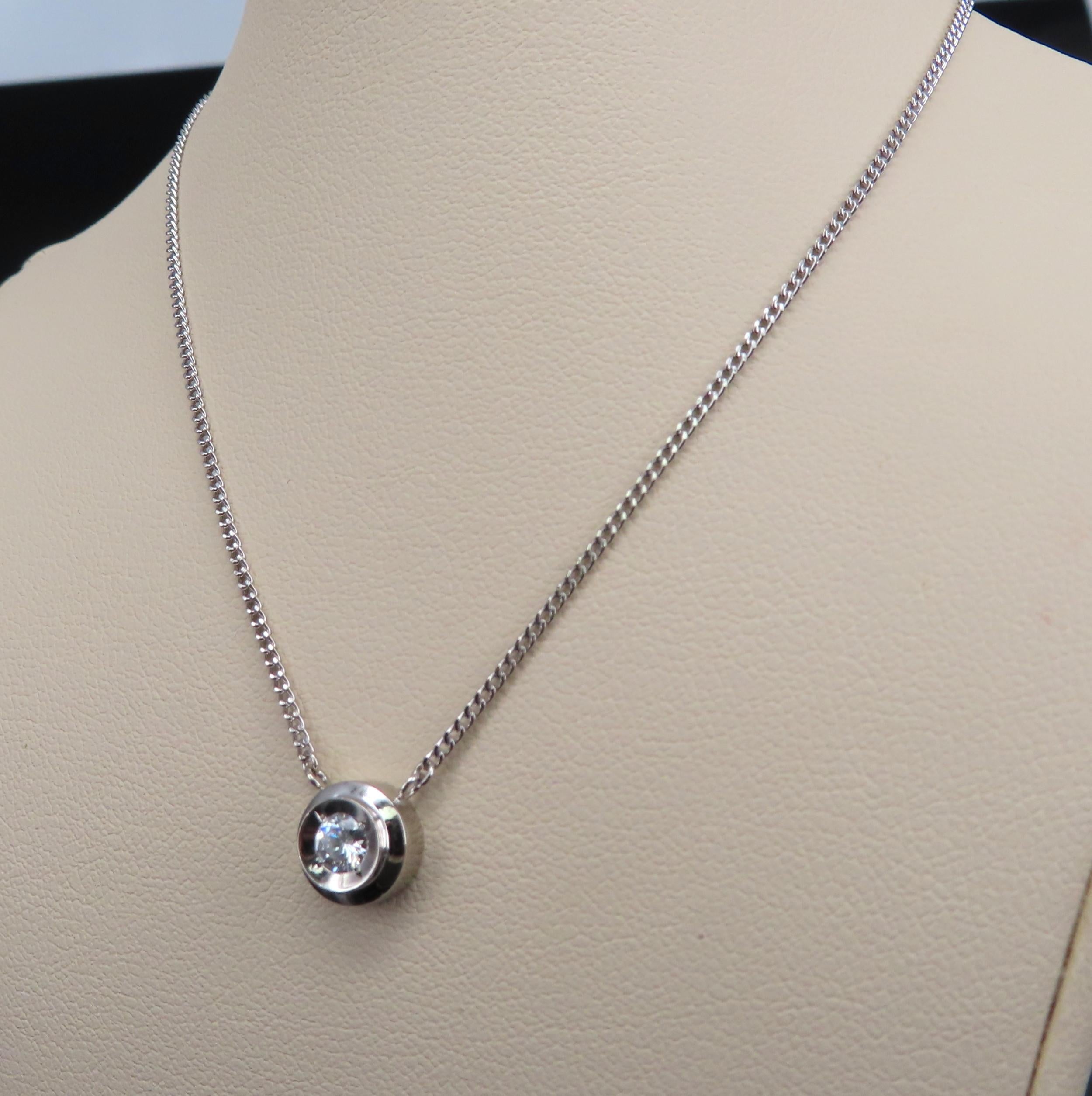 Vintage 0.19ct Round Brilliant Cut Natural Diamond Platinum Chain Necklace