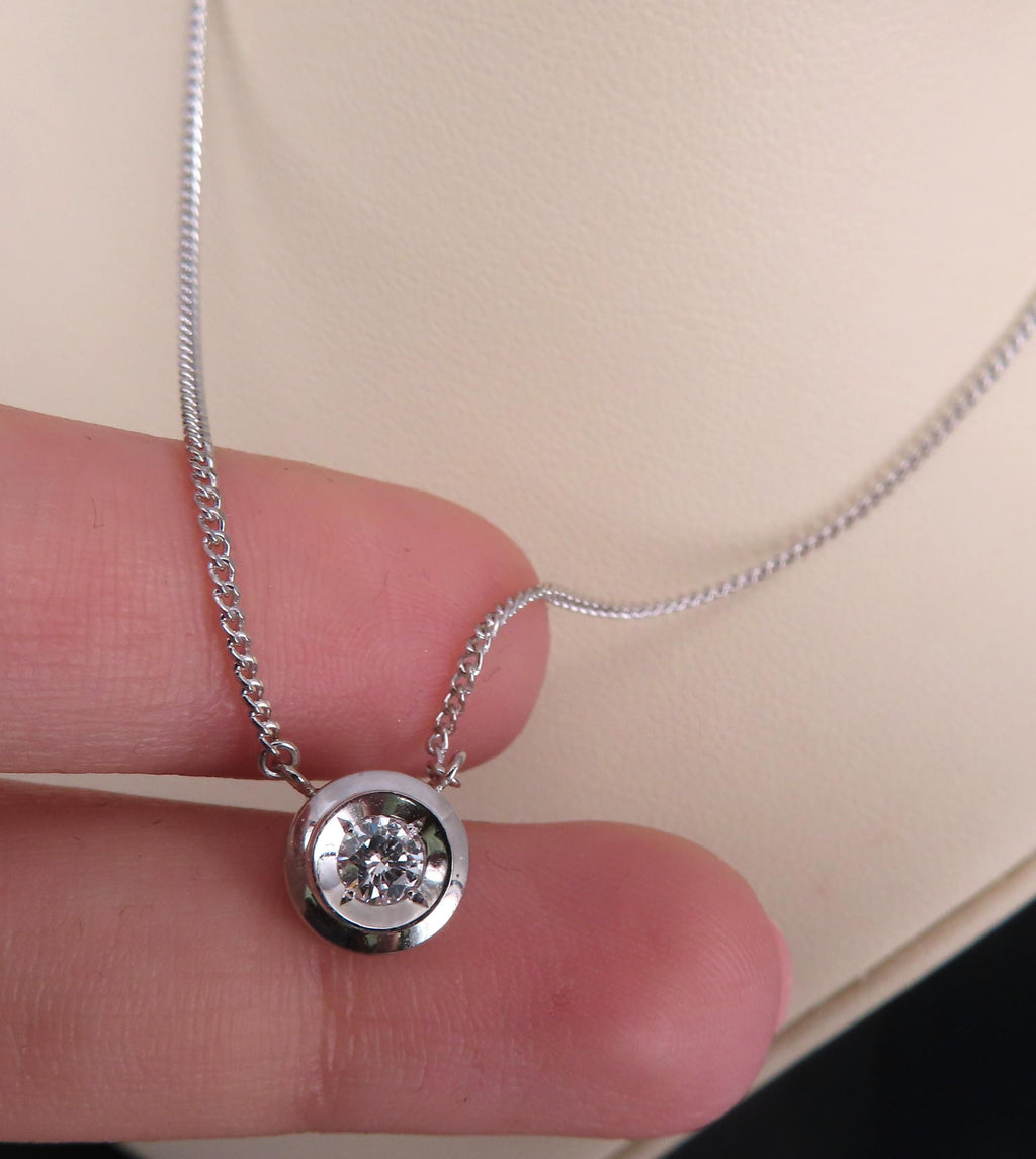 Vintage 0.19ct Round Brilliant Cut Natural Diamond Platinum Chain Necklace