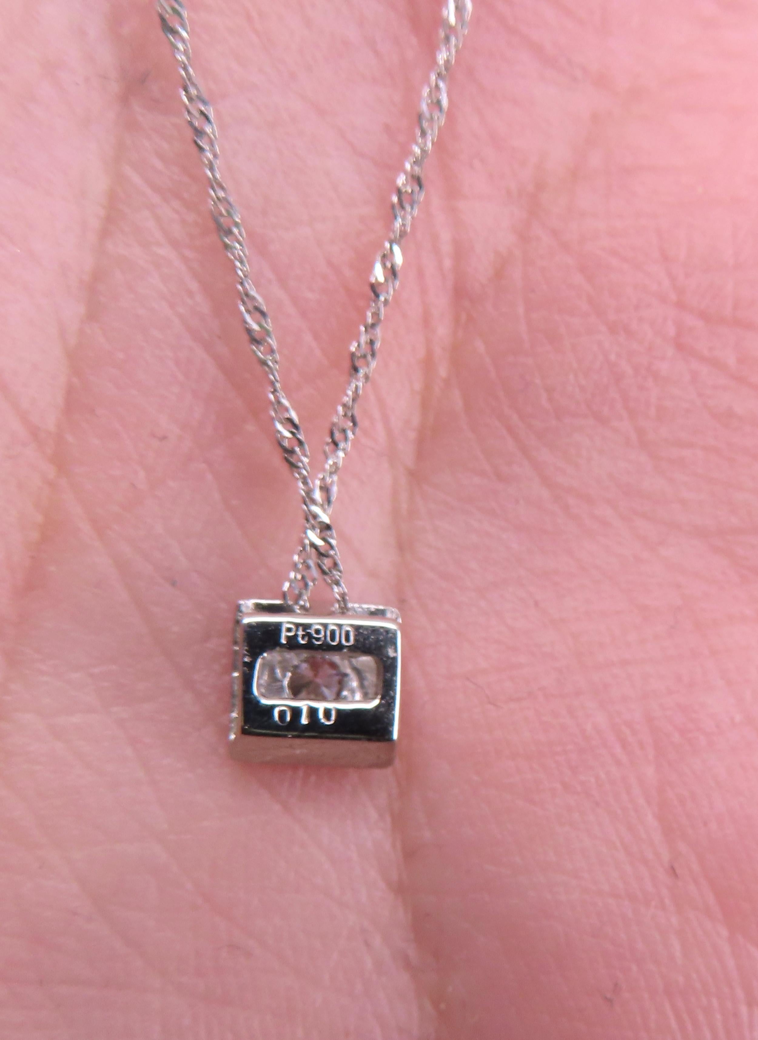 Vintage 0.10ct Round Natural Diamond Platinum Box Pendant Chain Necklace