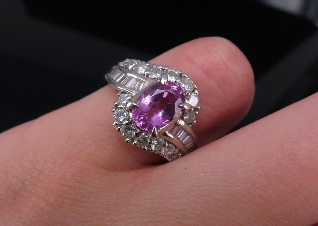 2.02ct GIA Ceylon No Heat Pink Sapphire 1.00ct Diamond Platinum Ring Size 5.25