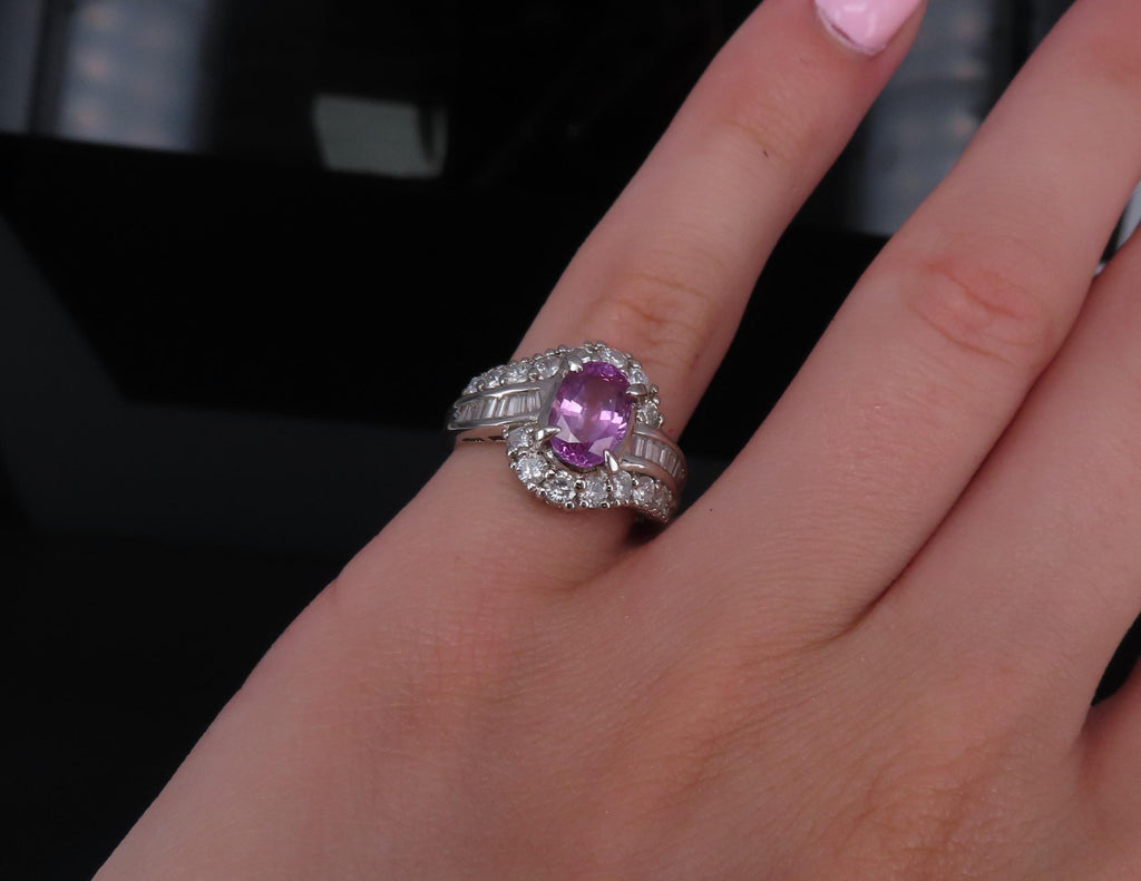 2.02ct GIA Ceylon No Heat Pink Sapphire 1.00ct Diamond Platinum Ring Size 5.25