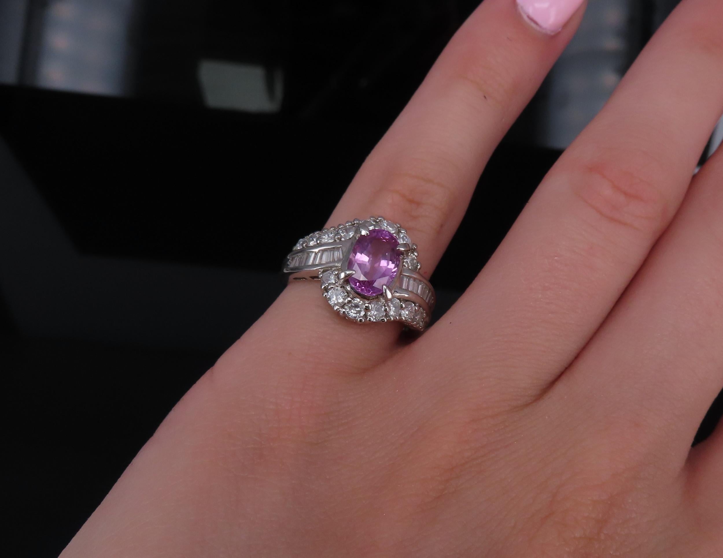 2.02ct GIA Ceylon No Heat Pink Sapphire 1.00ct Diamond Platinum Ring Size 5.25