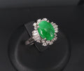 Vintage 1.10ct Natural Jadeite Jade & 0.49ct Diamond Platinum Ring, Size 7.25