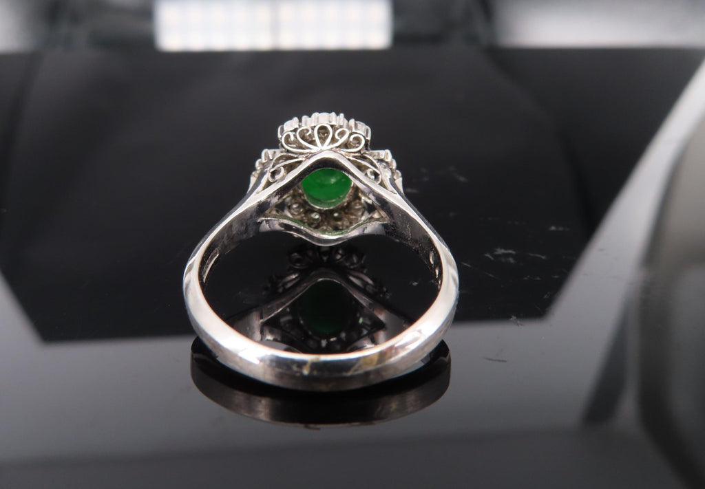 Vintage 1.10ct Natural Jadeite Jade & 0.49ct Diamond Platinum Ring, Size 7.25