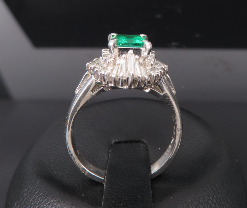 0.73ct Colombian Intense Green Emerald & 0.57ct Diamond Platinum Ring Size 5.25
