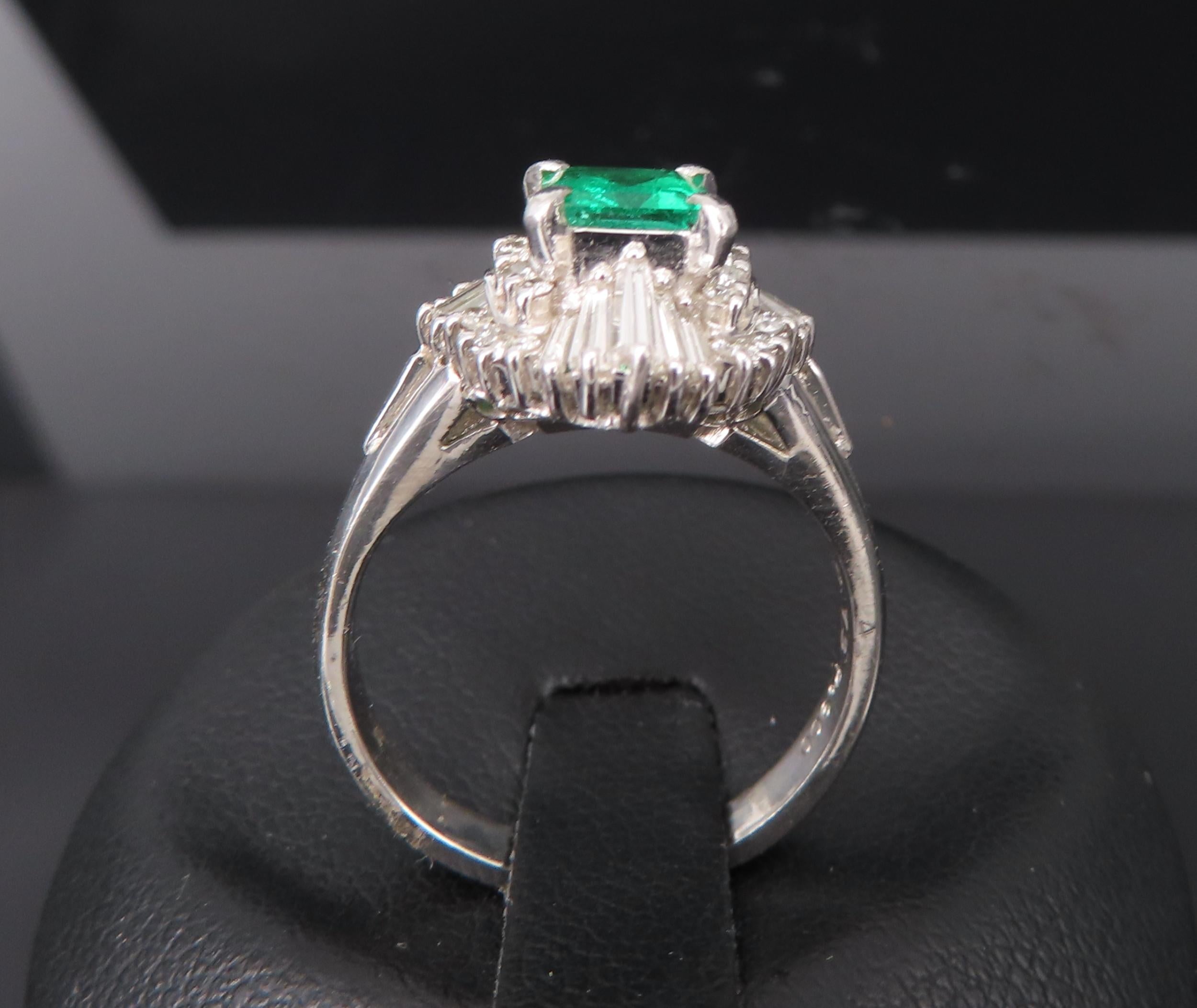 0.73ct Colombian Intense Green Emerald & 0.57ct Diamond Platinum Ring Size 5.25