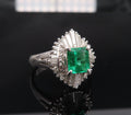 0.73ct Colombian Intense Green Emerald & 0.57ct Diamond Platinum Ring Size 5.25
