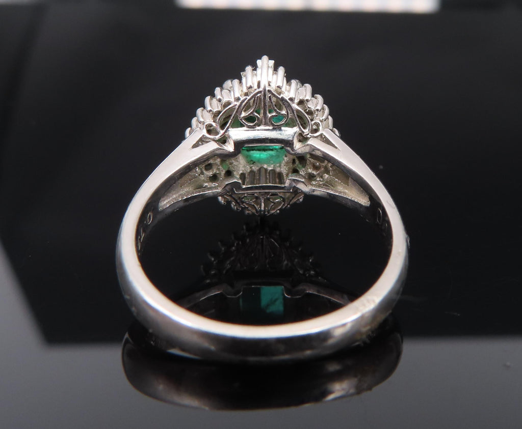 0.73ct Colombian Intense Green Emerald & 0.57ct Diamond Platinum Ring Size 5.25
