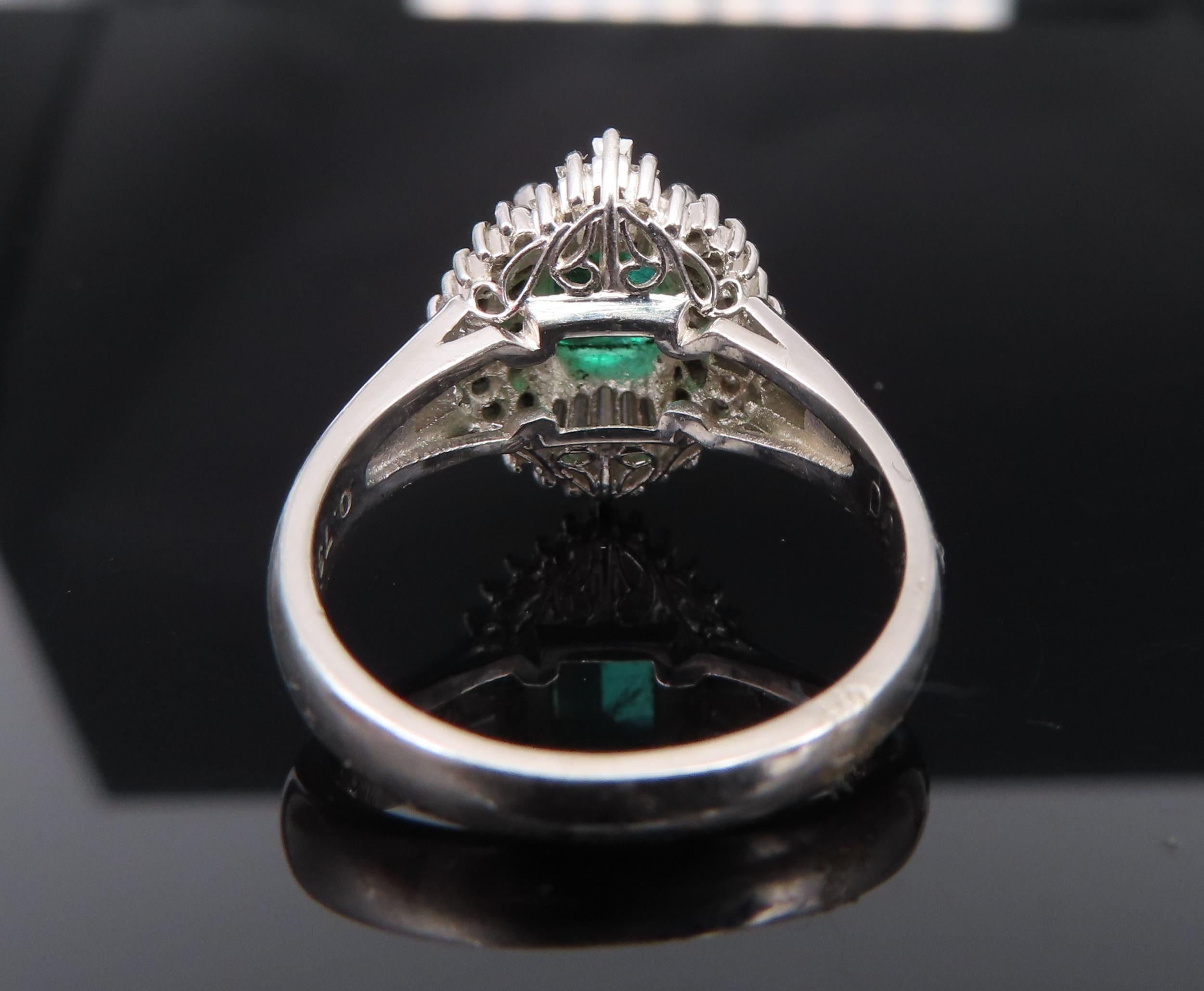 0.73ct Colombian Intense Green Emerald & 0.57ct Diamond Platinum Ring Size 5.25