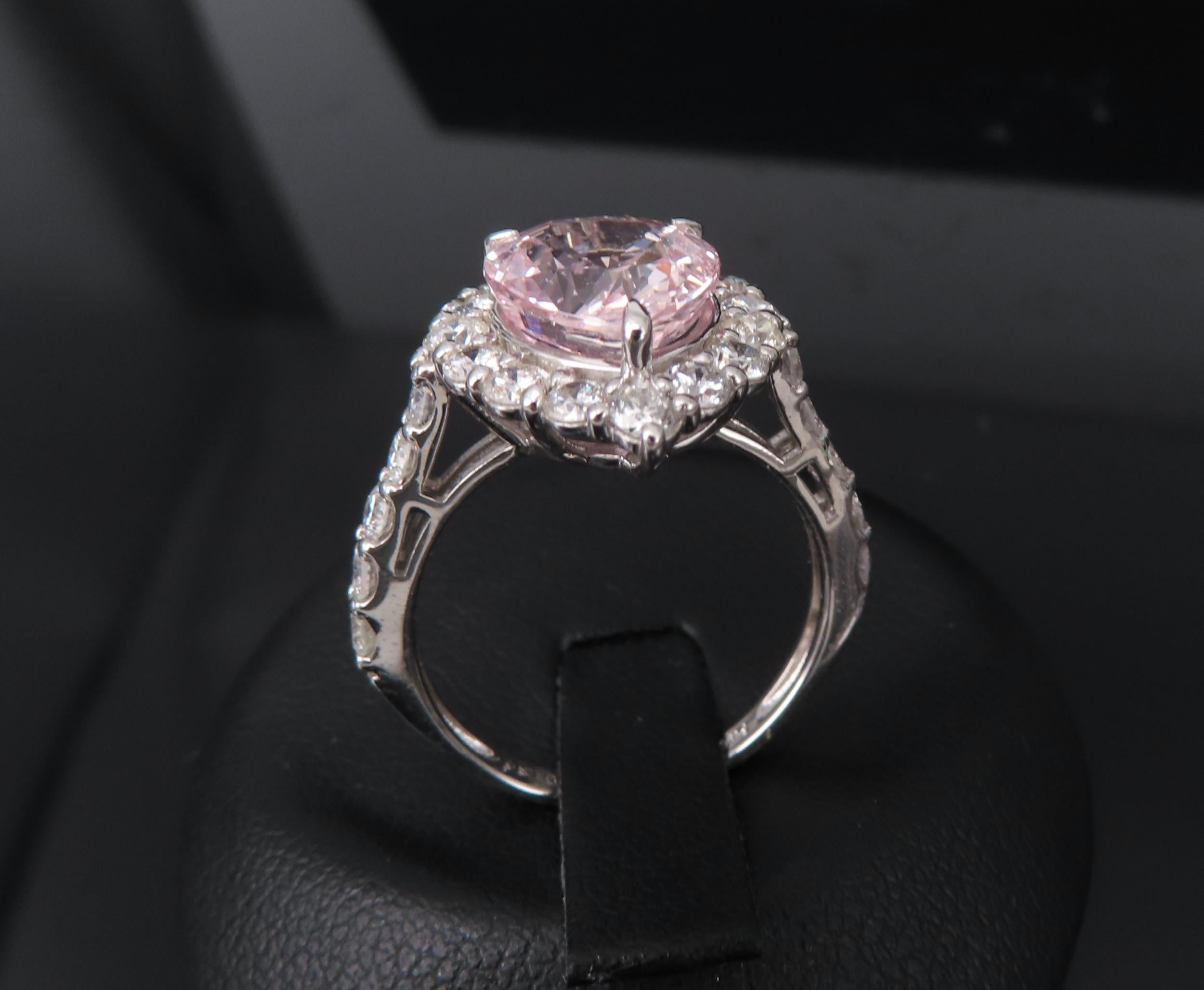 Fine 4.07ct Pear Shape GIA Pink Sapphire 1.36ct Diamond Platinum Ring Size 6.25