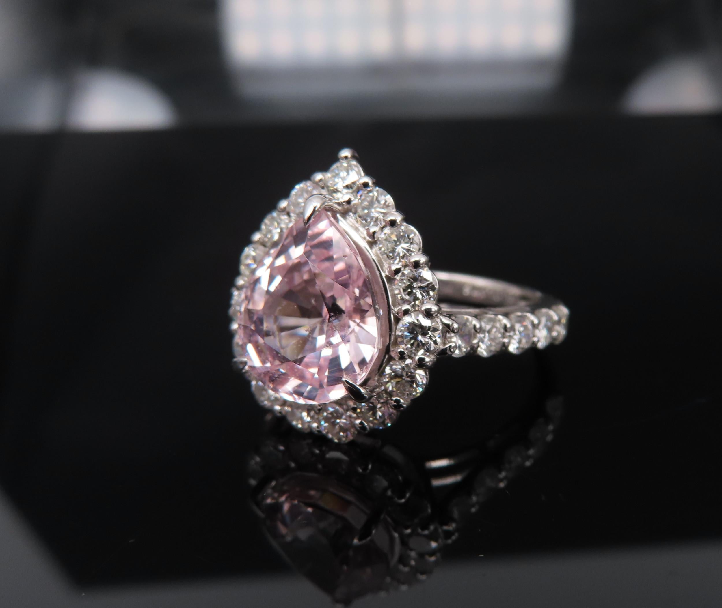 Fine 4.07ct Pear Shape GIA Pink Sapphire 1.36ct Diamond Platinum Ring Size 6.25