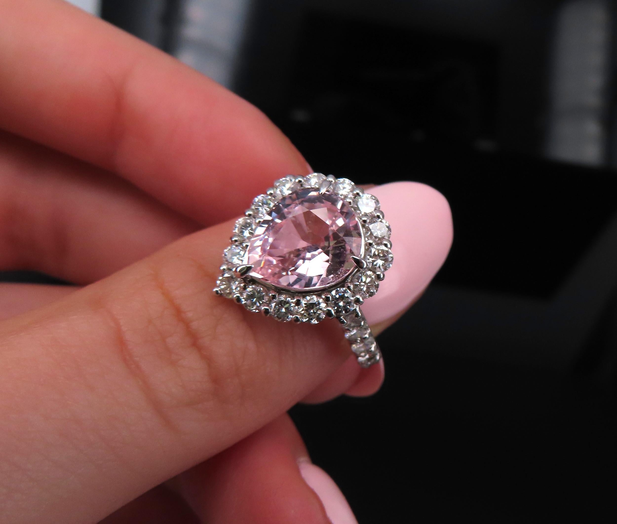 Fine 4.07ct Pear Shape GIA Pink Sapphire 1.36ct Diamond Platinum Ring Size 6.25