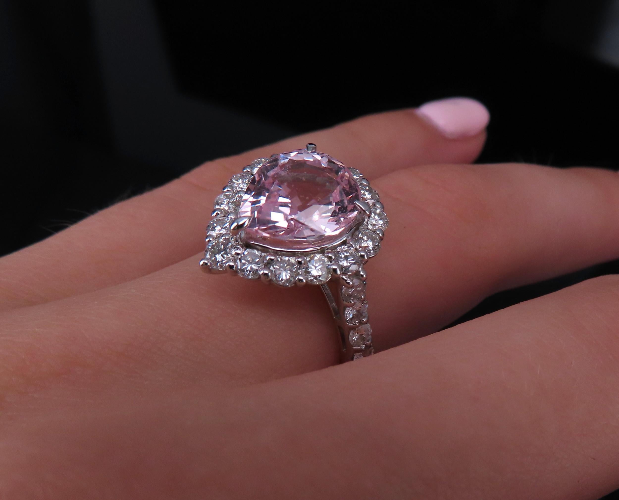 Fine 4.07ct Pear Shape GIA Pink Sapphire 1.36ct Diamond Platinum Ring Size 6.25