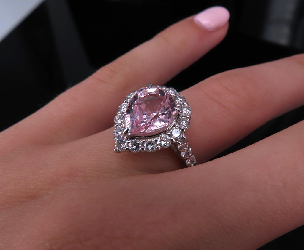 Fine 4.07ct Pear Shape GIA Pink Sapphire 1.36ct Diamond Platinum Ring Size 6.25