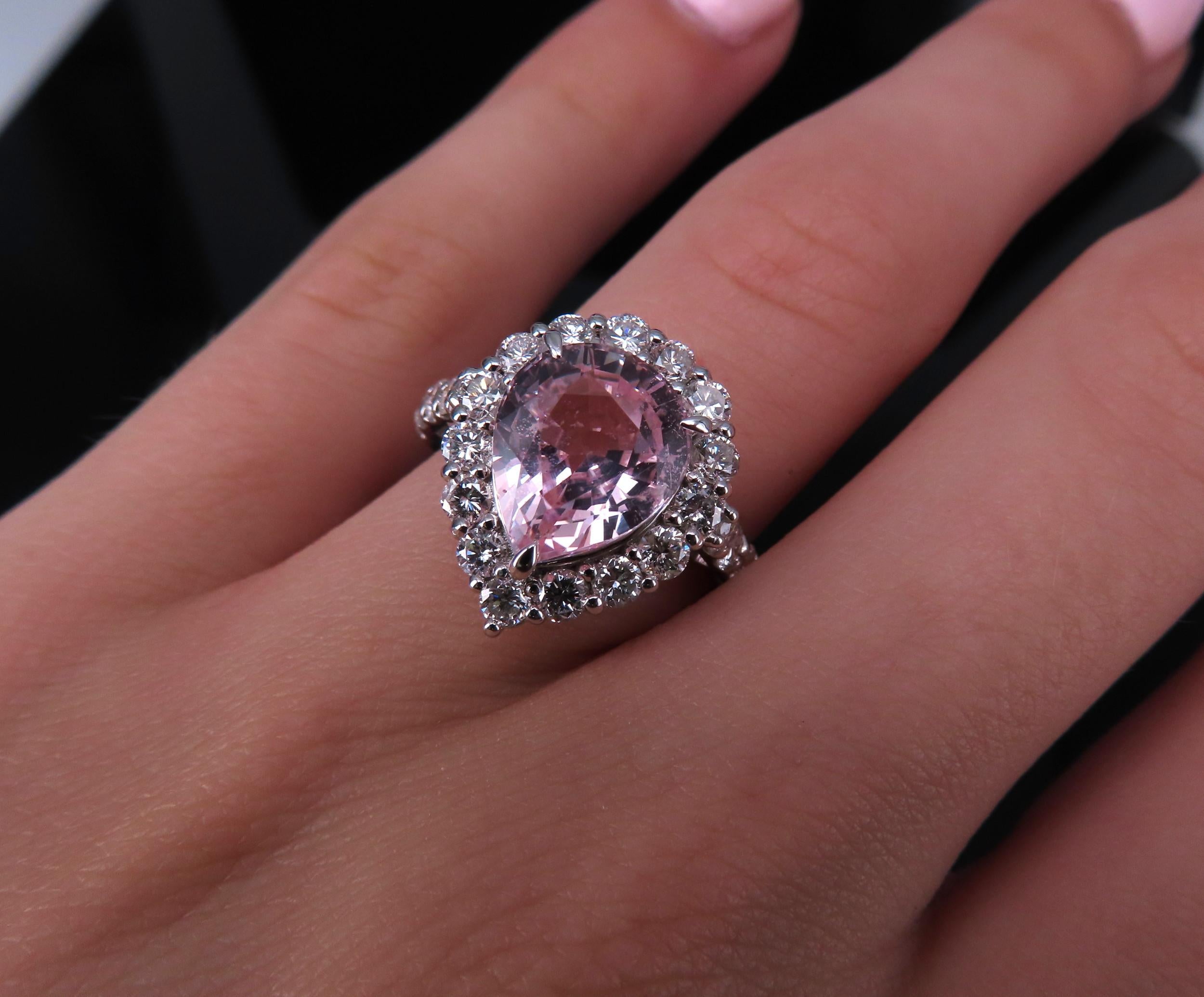 Fine 4.07ct Pear Shape GIA Pink Sapphire 1.36ct Diamond Platinum Ring Size 6.25