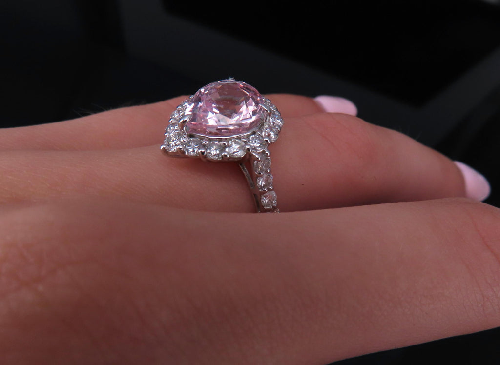 Fine 4.07ct Pear Shape GIA Pink Sapphire 1.36ct Diamond Platinum Ring Size 6.25