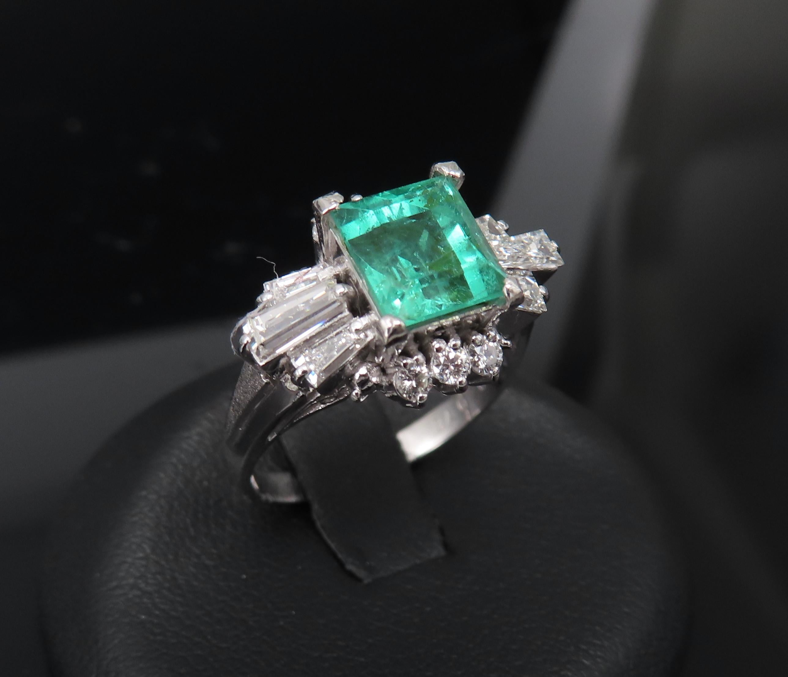 Fine Clean 1.48ct GIA No Oil Emerald 0.76ct Diamond Platinum Ring, Size 5.5