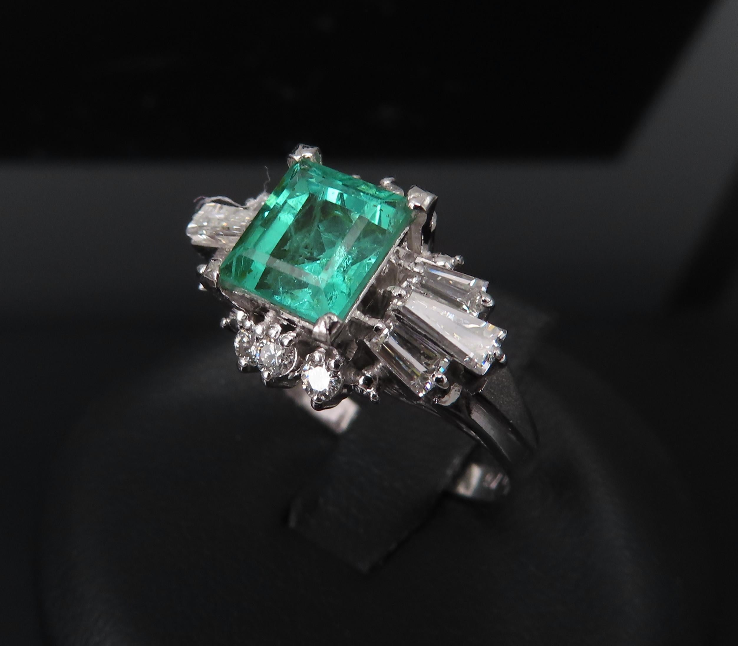 Fine Clean 1.48ct GIA No Oil Emerald 0.76ct Diamond Platinum Ring, Size 5.5