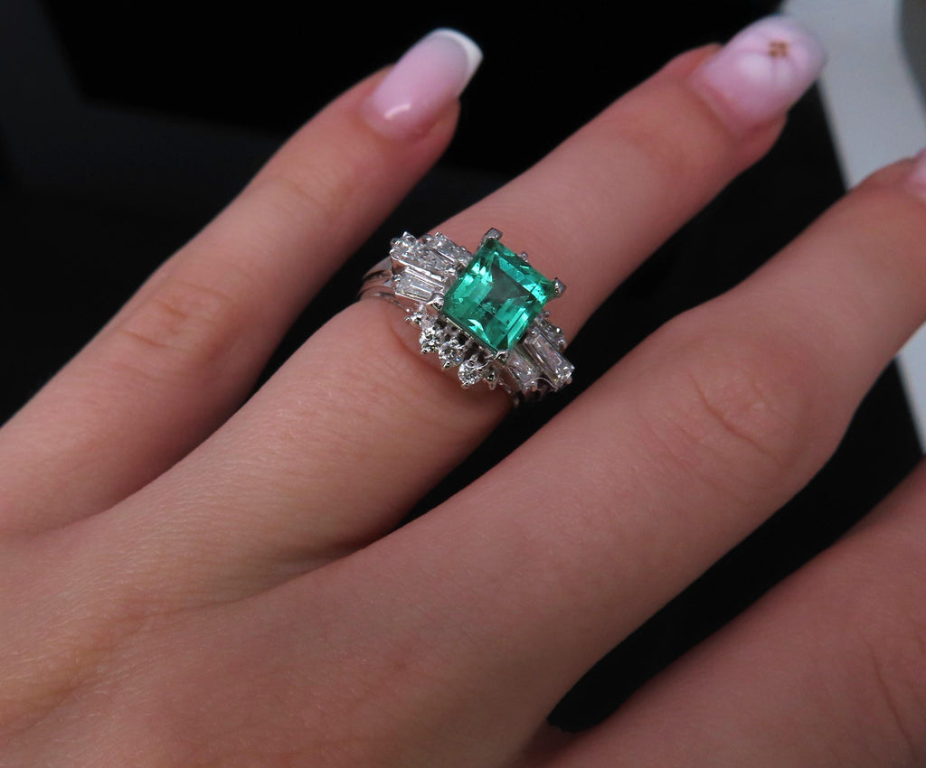 Fine Clean 1.48ct GIA No Oil Emerald 0.76ct Diamond Platinum Ring, Size 5.5