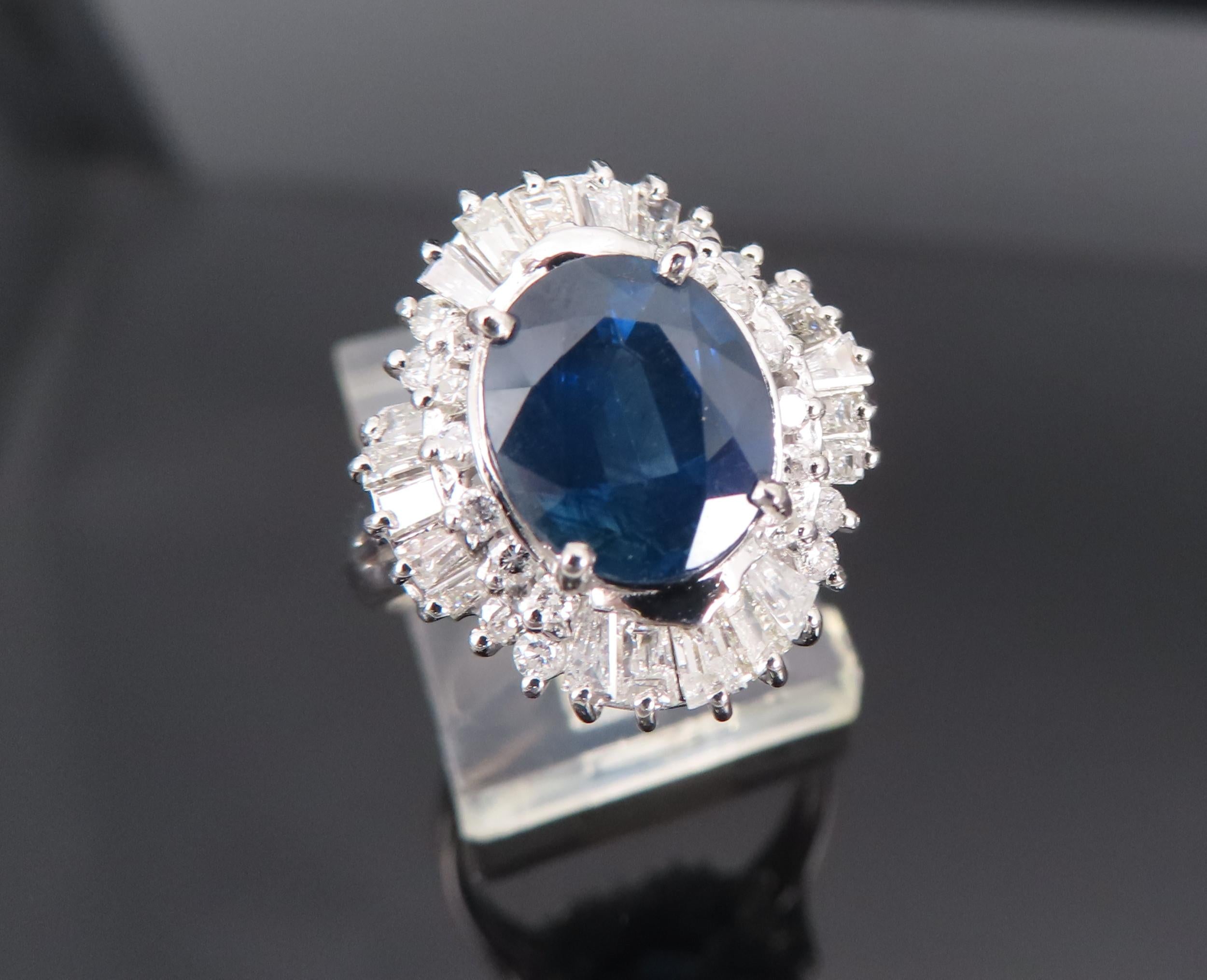 Fine 2.80ct Deep Blue Sapphire & 0.90ct Diamond Platinum Cocktail Ring, Size 7