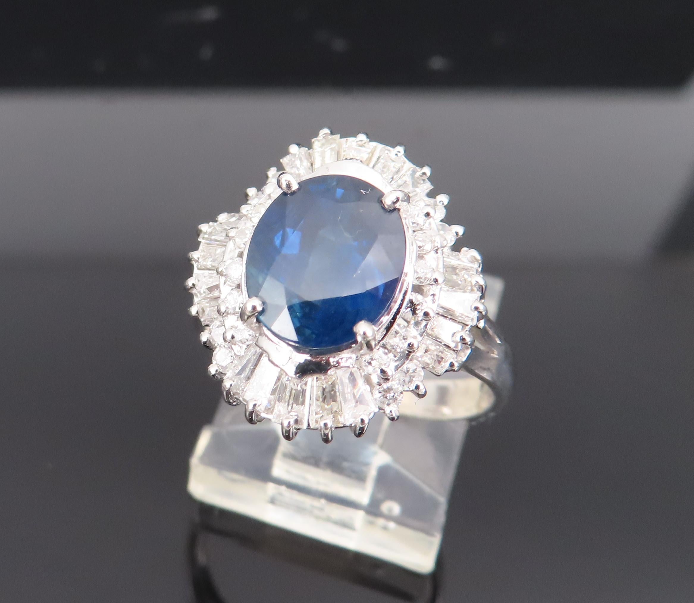 Fine 2.80ct Deep Blue Sapphire & 0.90ct Diamond Platinum Cocktail Ring, Size 7