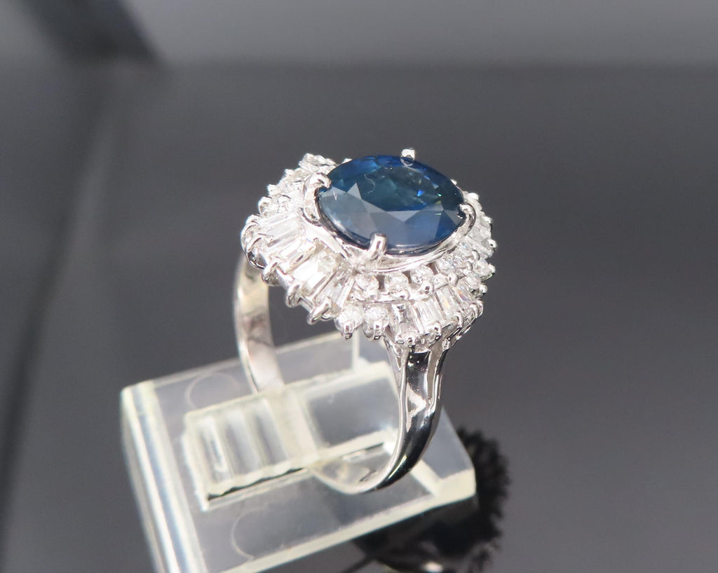 Fine 2.80ct Deep Blue Sapphire & 0.90ct Diamond Platinum Cocktail Ring, Size 7