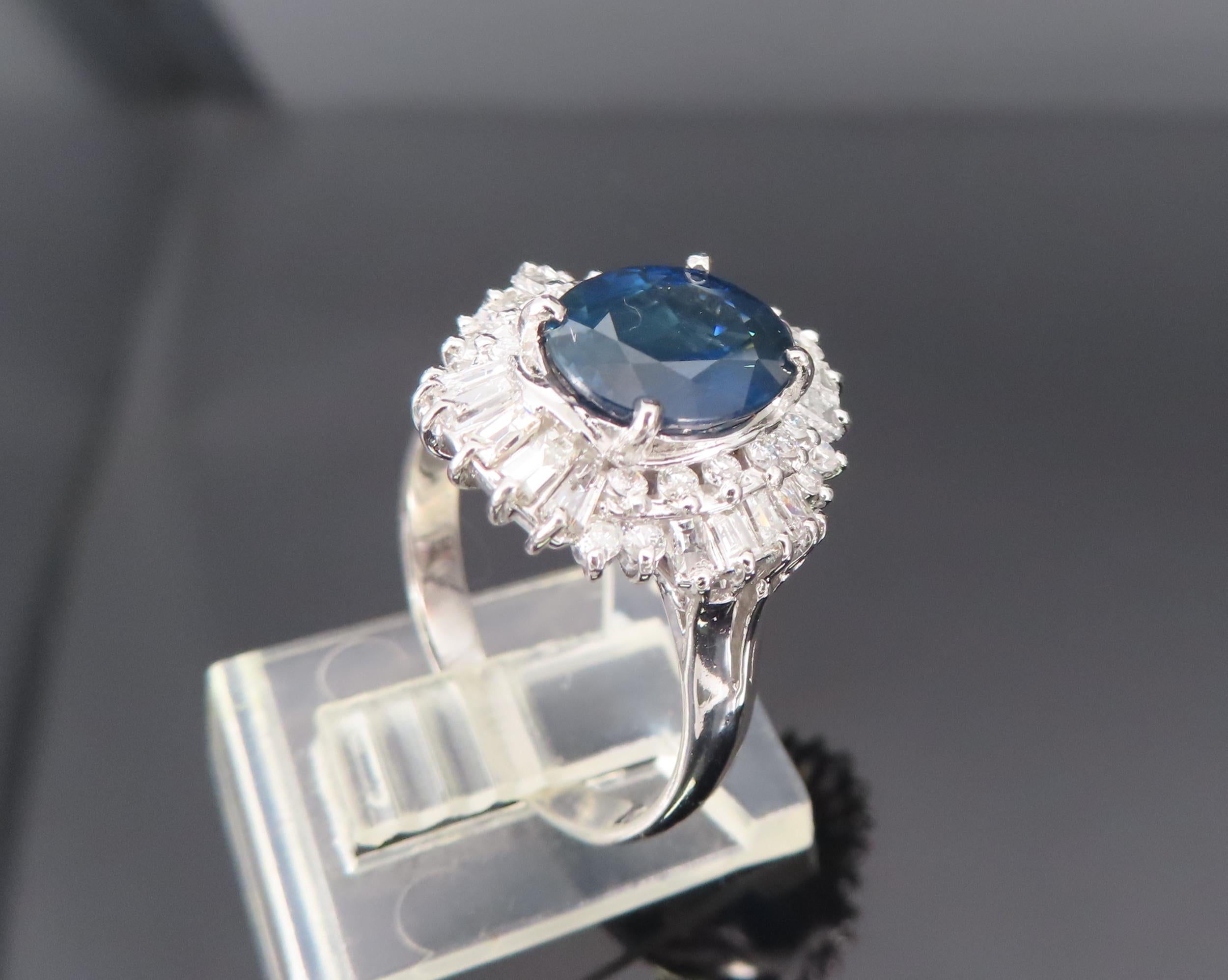 Fine 2.80ct Deep Blue Sapphire & 0.90ct Diamond Platinum Cocktail Ring, Size 7