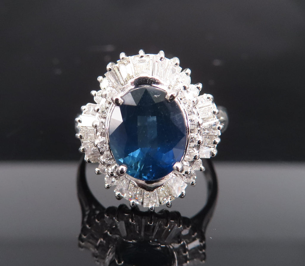 Fine 2.80ct Deep Blue Sapphire & 0.90ct Diamond Platinum Cocktail Ring, Size 7